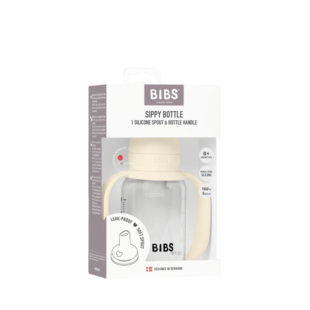 Set biberon BIBS tip Sippy Cup PP 150 ml cu cioc din silicon și sistem antipicurare, Ivory