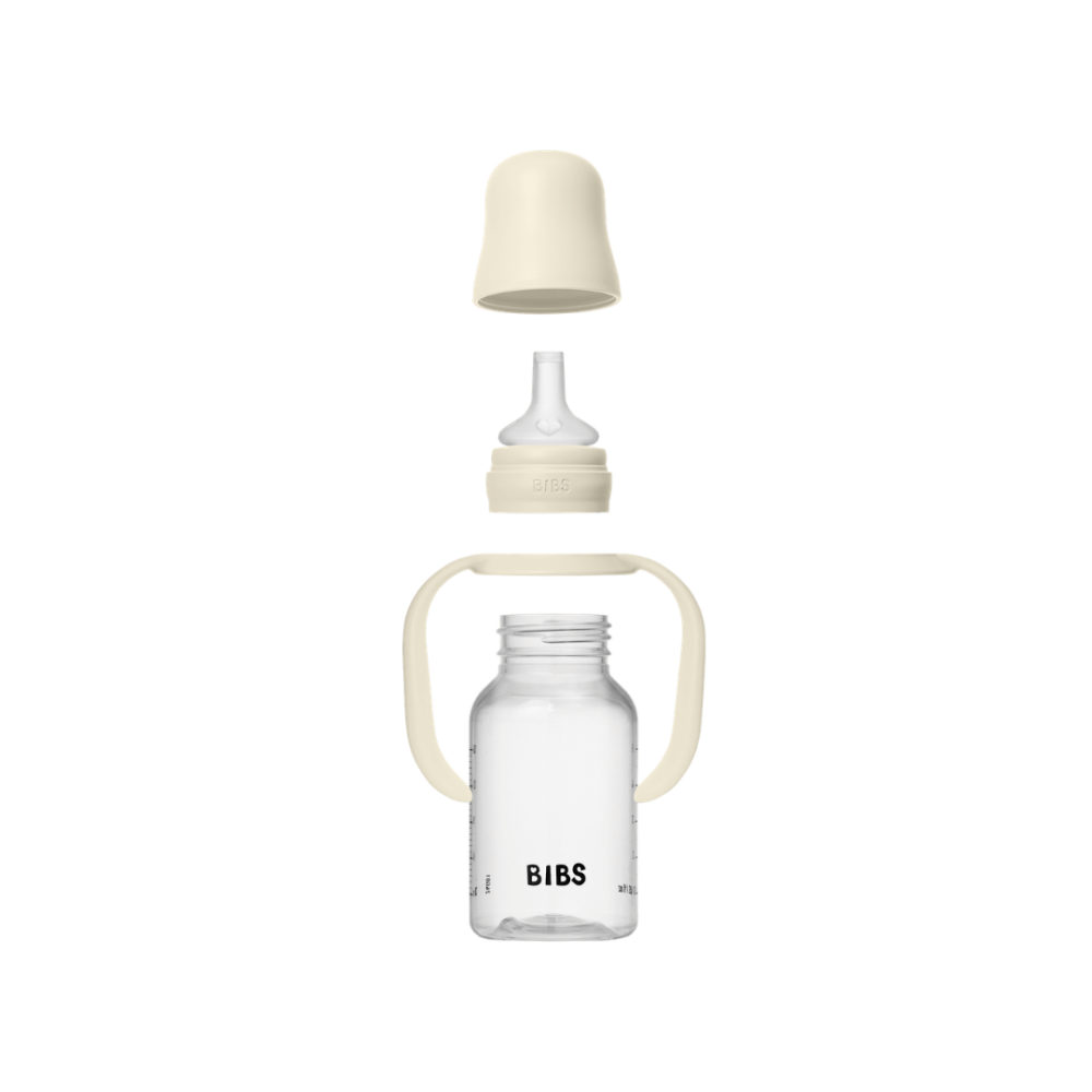 Set biberon BIBS tip Sippy Cup PP 150 ml cu cioc din silicon și sistem antipicurare, Ivory
