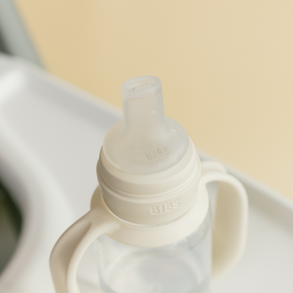 Set biberon BIBS tip Sippy Cup PP 150 ml cu cioc din silicon și sistem antipicurare, Ivory