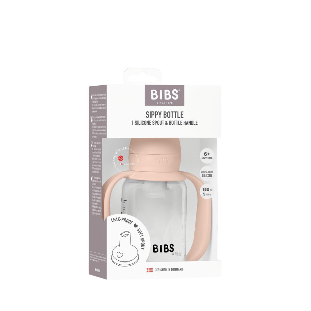 Set biberon BIBS tip Sippy Cup PP 150 ml cu cioc din silicon și sistem antipicurare, Blush