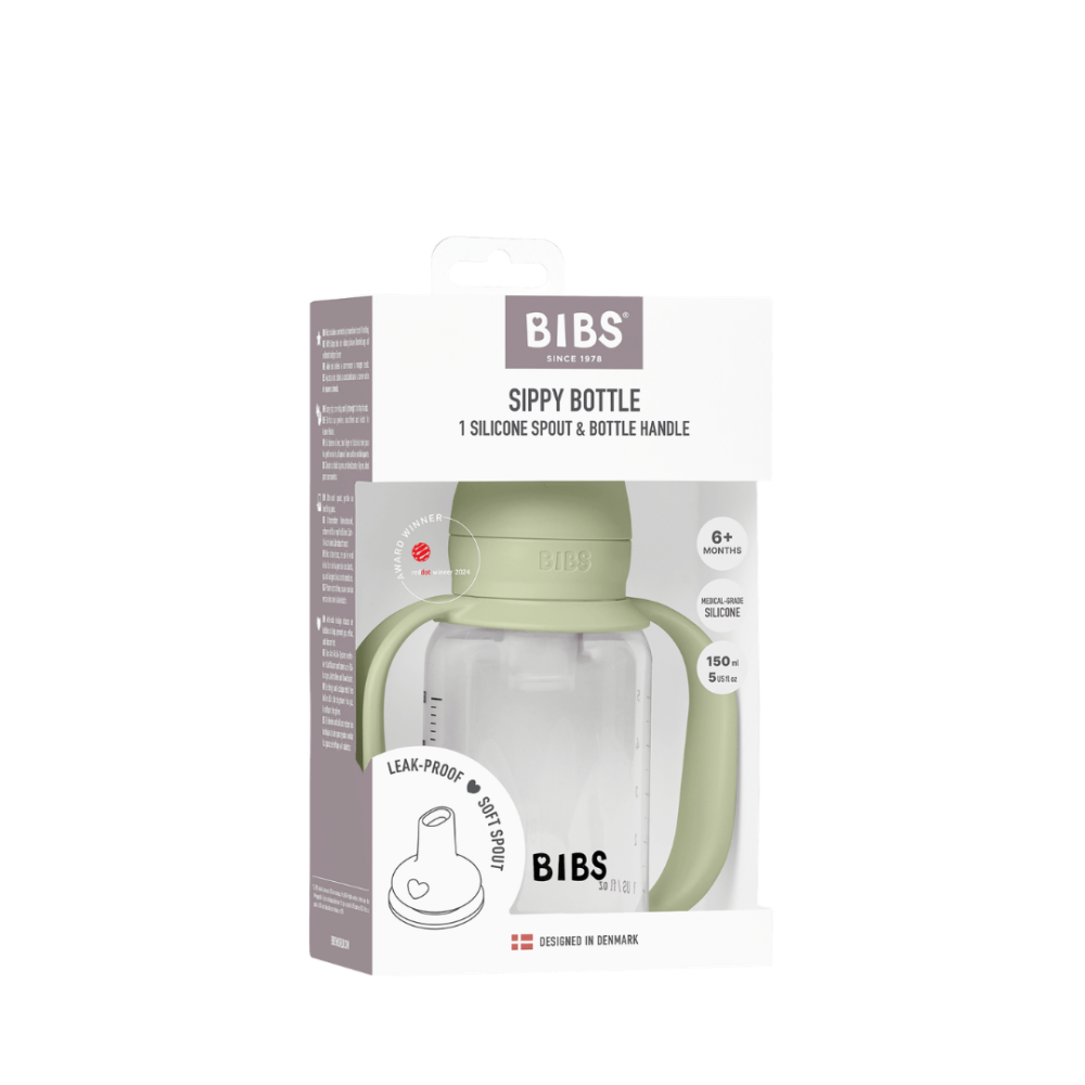 Set biberon BIBS tip Sippy Cup PP 150 ml cu cioc din silicon și sistem antipicurare, Sage