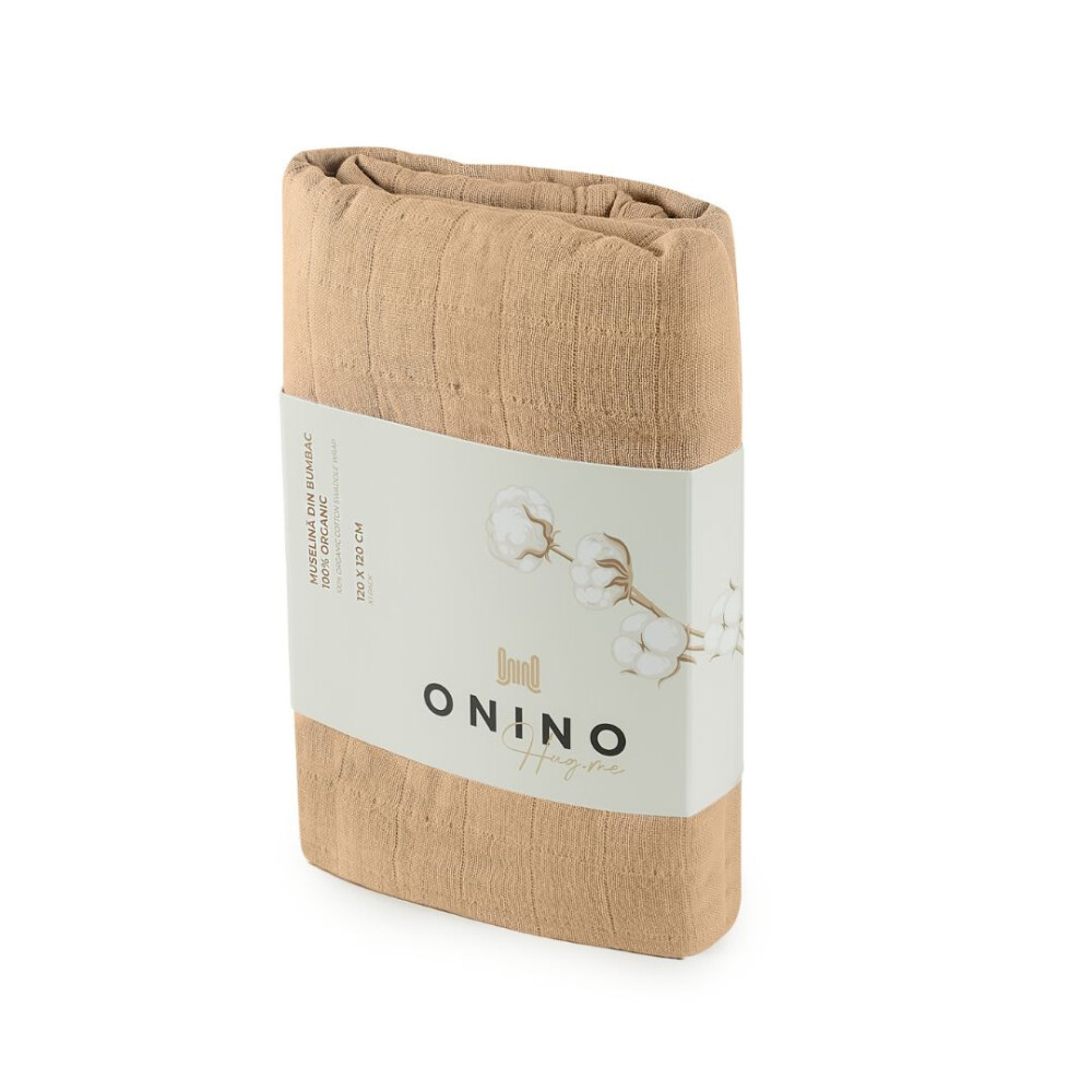 Muselina multifunctionala din bumbac 100% organic, ONINO HUG.me, Oatmeal Beige, x1 bucata, 120 x 120 cm, certificata GOTS