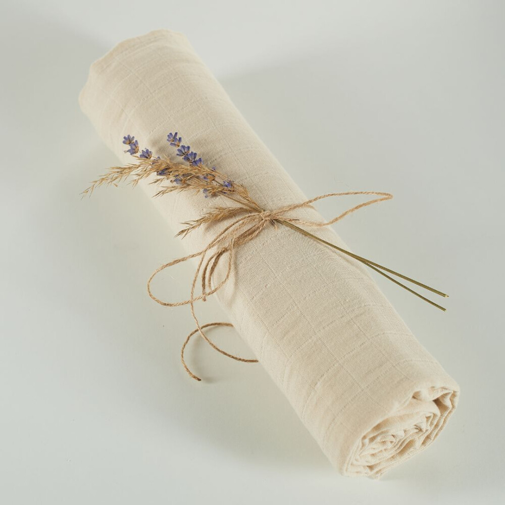 Muselina multifunctionala din bumbac 100% organic, ONINO HUG.me, Creamy Vanilla, x1 bucata, 120 x 120 cm, certificata GOTS