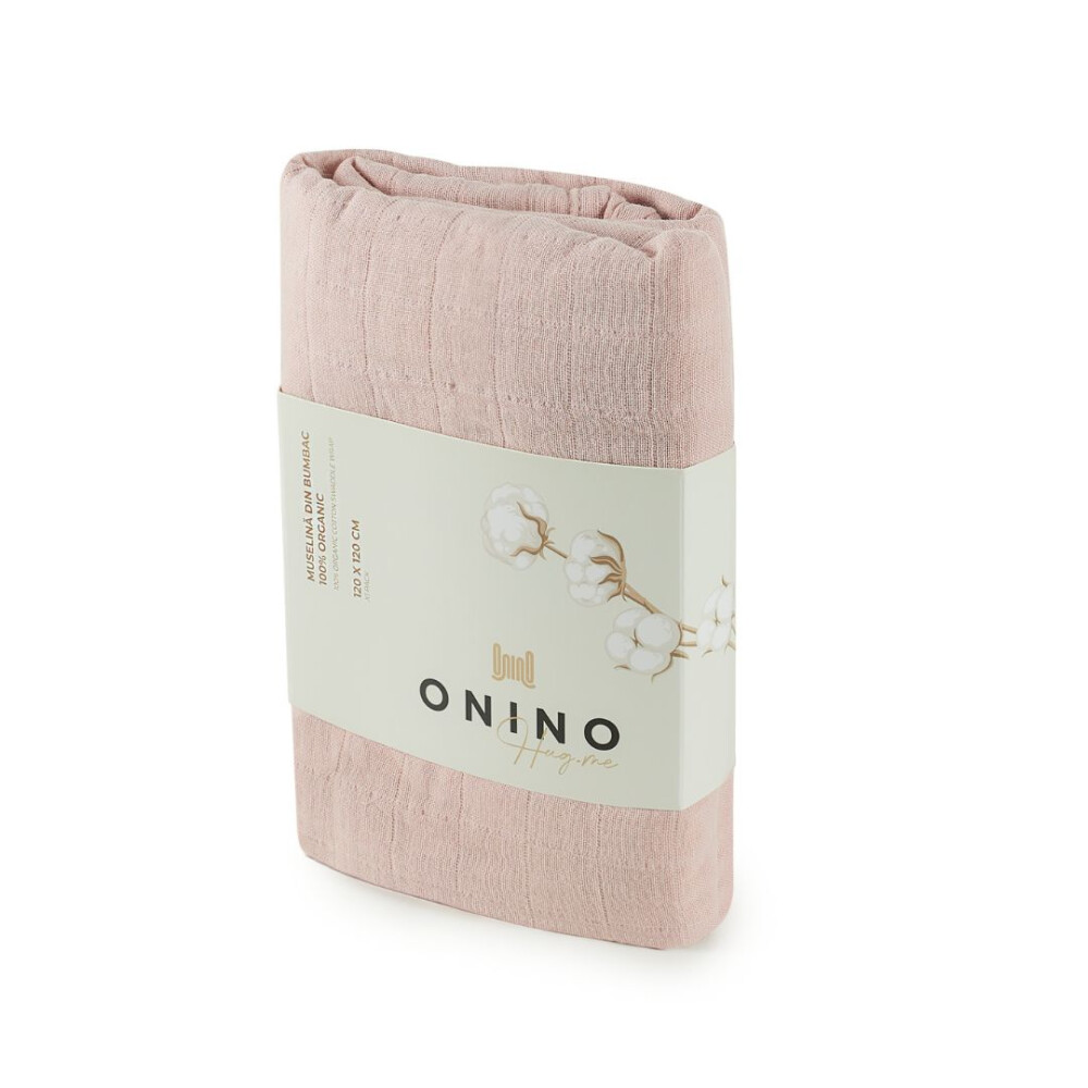 Muselina multifunctionala din bumbac 100% organic, ONINO HUG.me, Warm Peach, x1 bucata, 120 x 120 cm, certificata GOTS