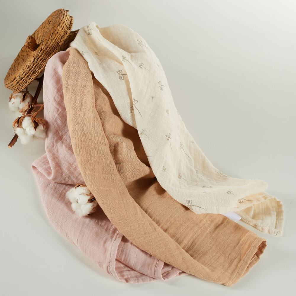 Muselina multifunctionala din bumbac 100% organic, ONINO HUG.me, Pure Bloom, x3 bucati, 60 x 60 cm, certificata GOTS