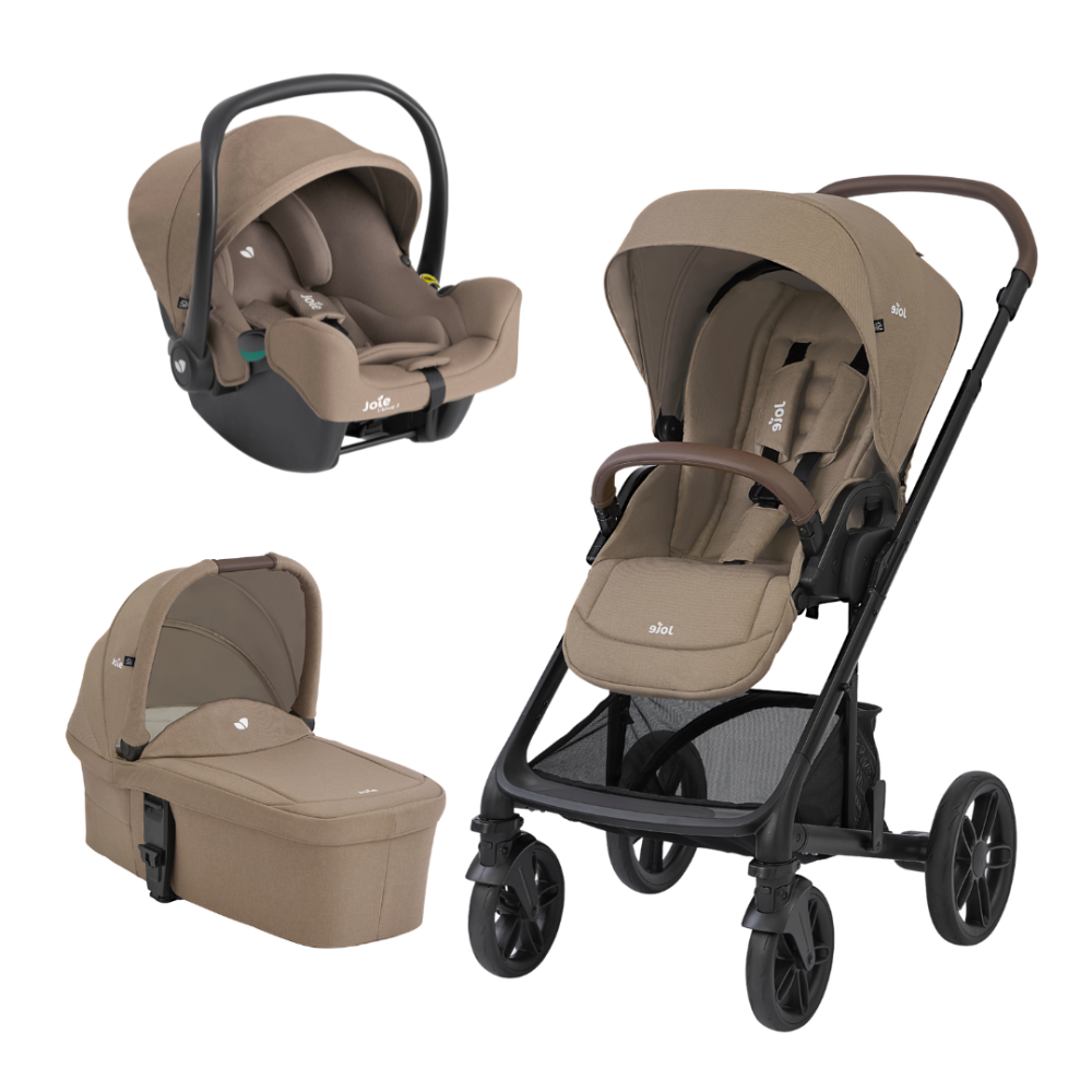 Carucior pentru copii multifunctional 3 in 1 Joie Chrome 2 Cashew (Carucior Chrome 2 Cashew + Landou Chrome Cashew + scoica i-Snug 2 Cashew)