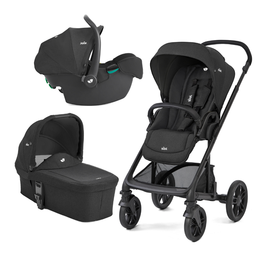 Carucior pentru copii multifunctional 3 in 1 Joie Chrome 2 Raven  (Carucior Chrome 2 Raven + Landou Chrome Raven+ scoica i-Snug Raven)