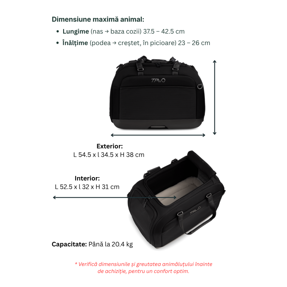 Sistem de transport si protectie auto pentru Animale de Companie tip geanta Tavo Hendrick cu sistem de prindere Isofix, max 20.4 kg, Onyx