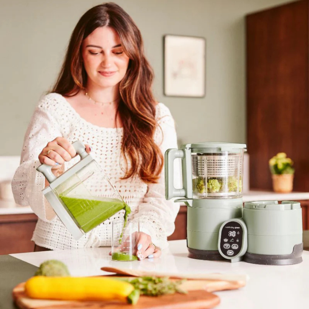 Robot multifunctional Babymoov Nutribaby Glass 4 in 1 din sticla si otel inoxidabil Celadon Green