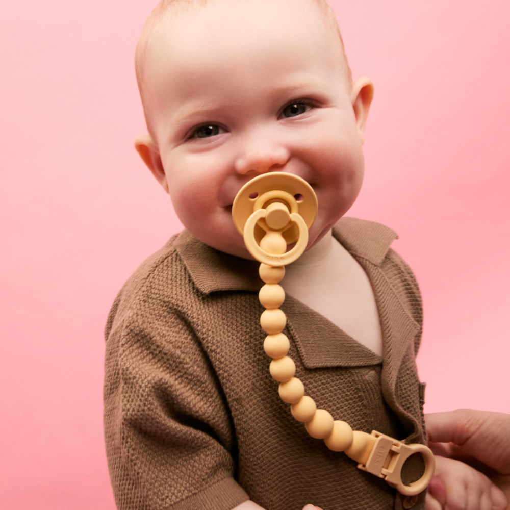 Clip pentru suzeta BIBS Beaded, cu margele din silicon Ivory