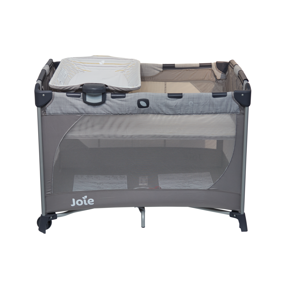 Patut pliant Joie Commuter Change Gray Stripes, cu cosulet detasabil inclus