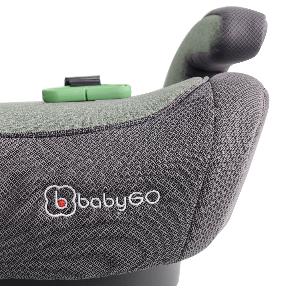 Scaun auto booster pentru copii BabyGo i-Size Bursa IV Green, 125-150 cm, testat Suplimentar la impact lateral, frontal si din spate