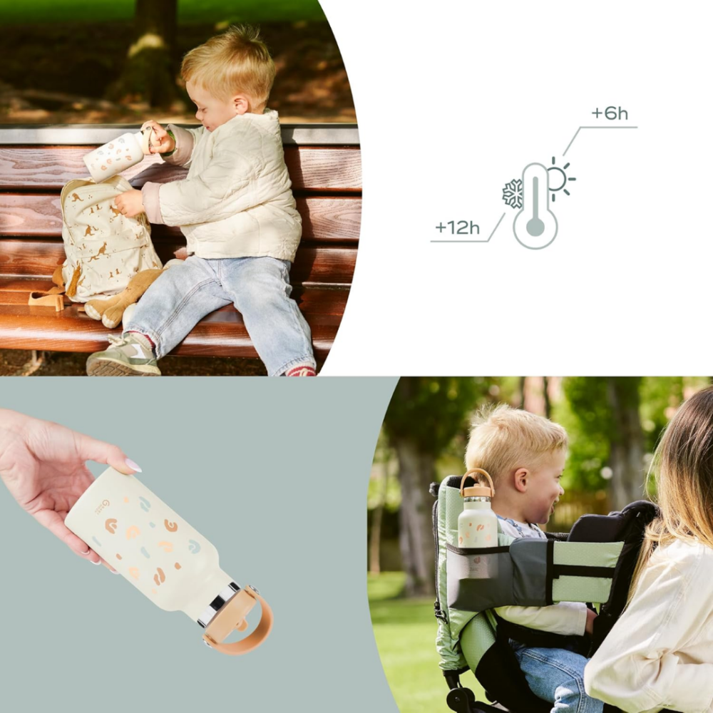 Sticla termoizolanta Babymoov din inox Little Explorer Animal Print Ivory