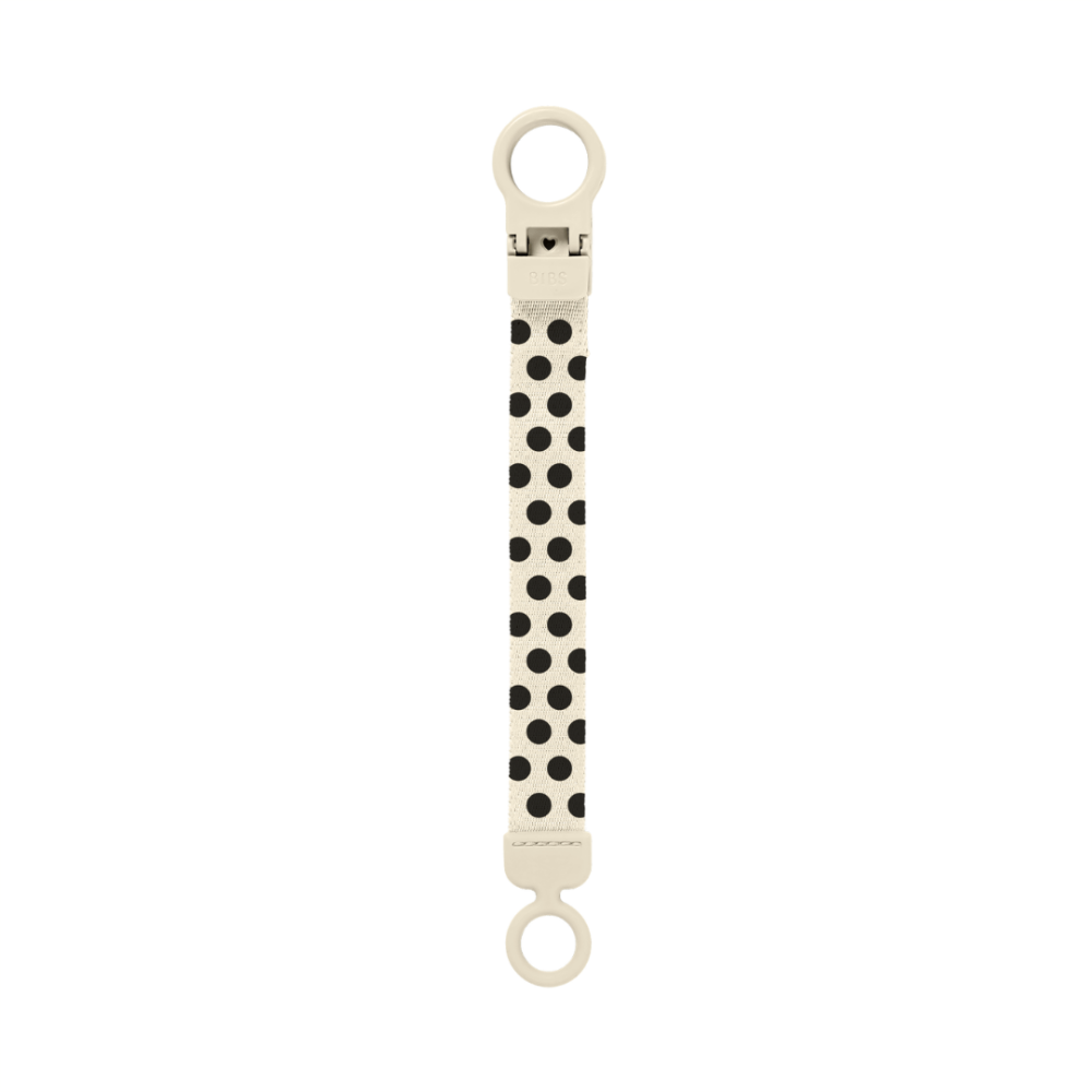 Lantisor clip BIBS Loop pentru suzeta, Studio Collection Polka Dots, Ivory Black