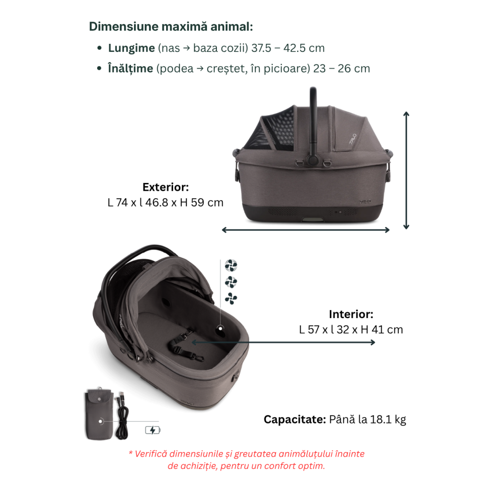 Sistem de transport si protectie pentru animale de companie Tavo Maeve ISO6X Wind, cu Isofix si sistem de ventilatie integrate, Ashen, max 18.1 kg