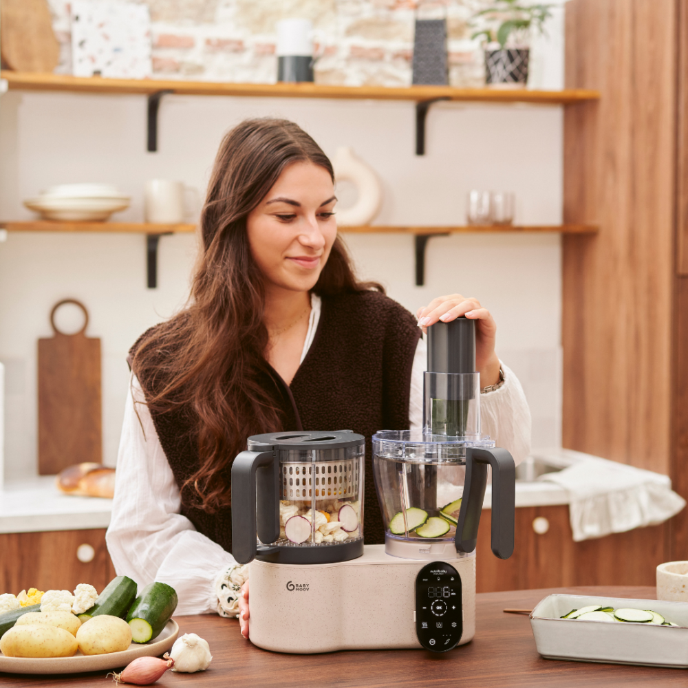 Robot multifunctional Babymoov Nutribaby Evolution 5 in 1, cu functii integrate de feliere si razuire