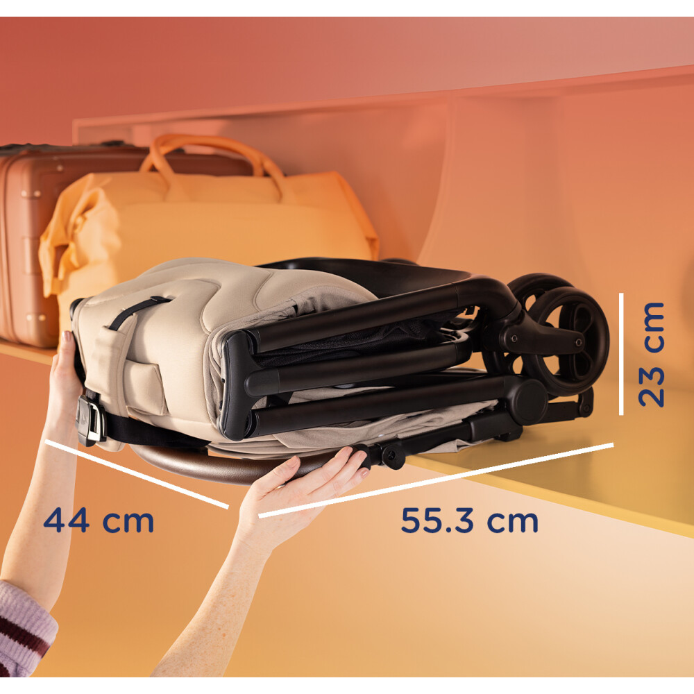 Carucior ultracompact Joie Porto Cashew, compatibil bagaj de cabina, pliere automata, de la nastere pana la 22 kg