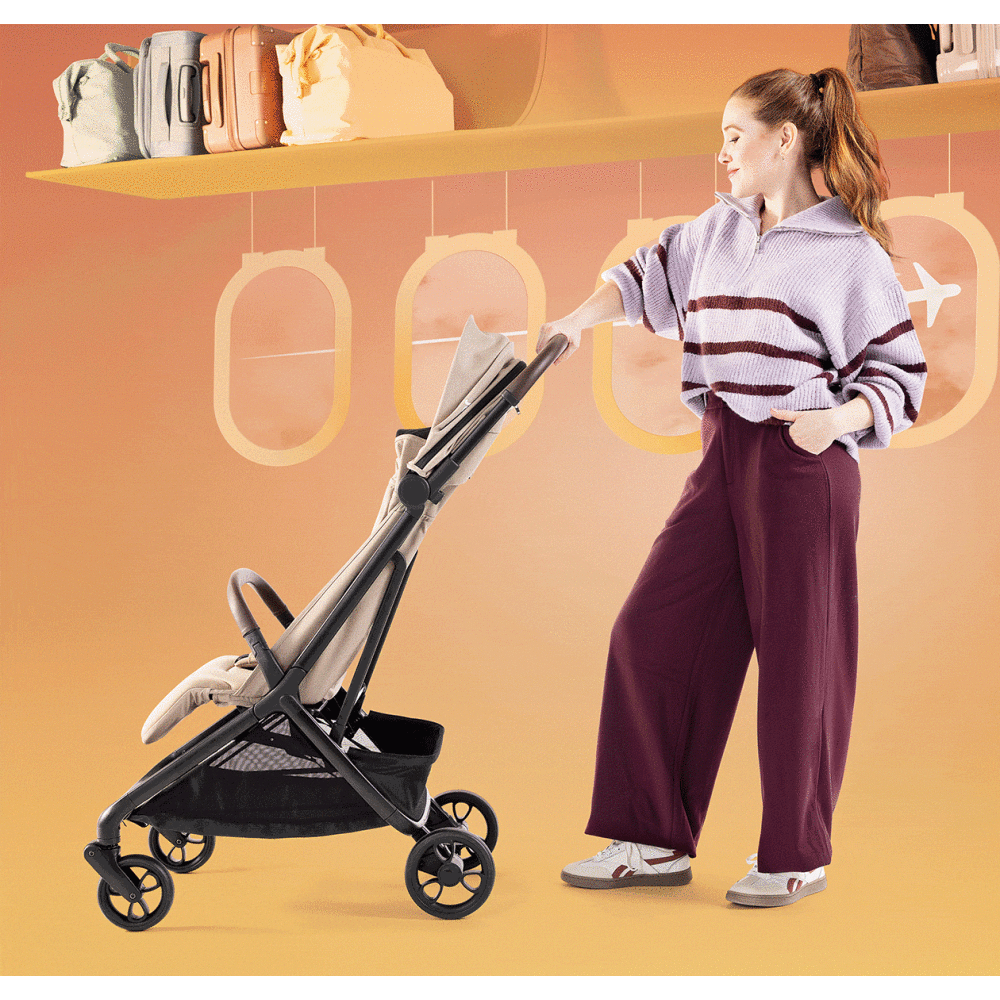 Carucior ultracompact Joie Porto Cashew, compatibil bagaj de cabina, pliere automata, de la nastere pana la 22 kg