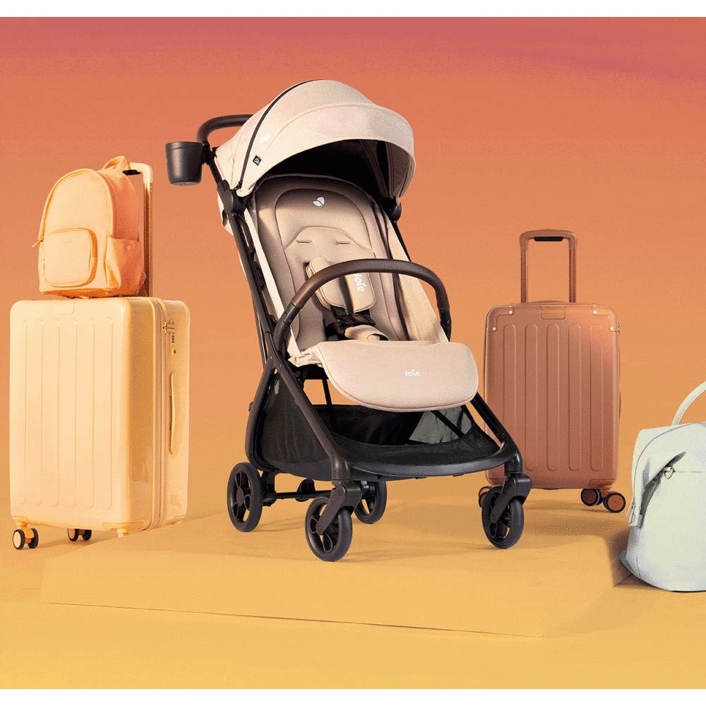 Carucior ultracompact Joie Porto Cashew, compatibil bagaj de cabina, pliere automata, de la nastere pana la 22 kg