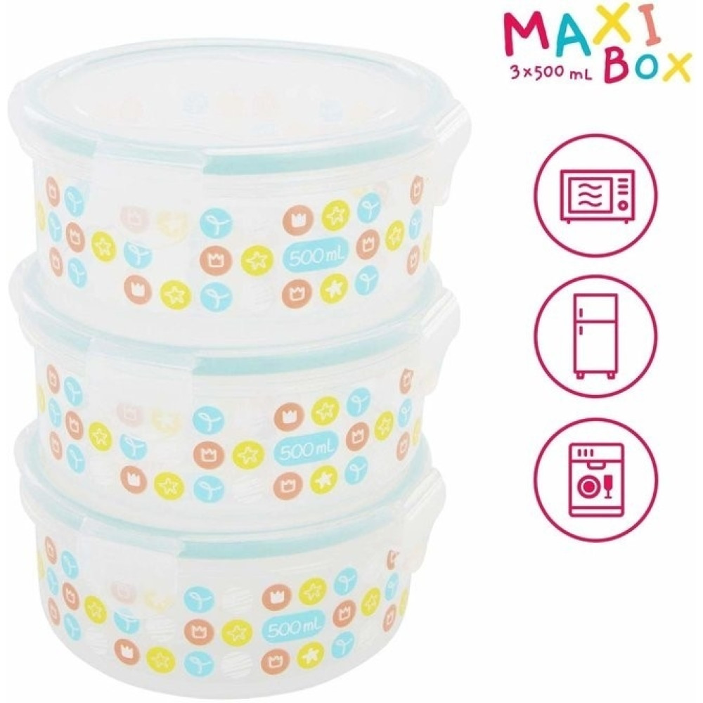Badabulle - Set 3 boluri ermetice Maxi 500 ml pentru pastrarea hranei