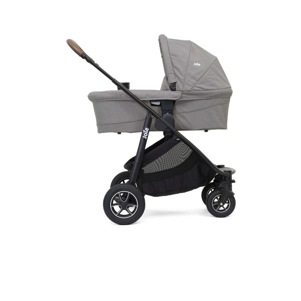 Carucior pentru copii multifunctional 3 in 1 Joie Versatrax E Gray Flannel (Carucior Versatrax E Gray Flannel+ Landou Ramble xl Gray Flannel+ scoica i-Snug Gray Flannel)