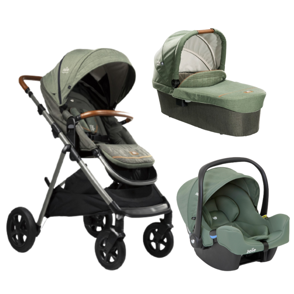 Carucior pentru copii multifunctional 3 in 1 Joie Aeria Pine / i-Snug Laurel (Carucior Aeria Pine+ Landou Ramble Pine+ Scoica i-Snug Laurel)