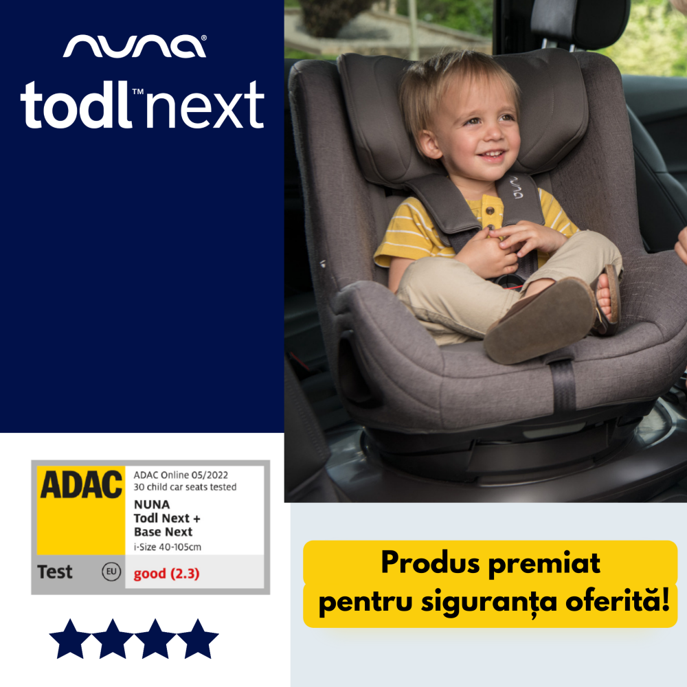 Nuna - Set Scaun auto rotativ TODL next Thunder, 40-105 cm + Baza isofix BASE next i-Size pentru TODL next, testat ADAC