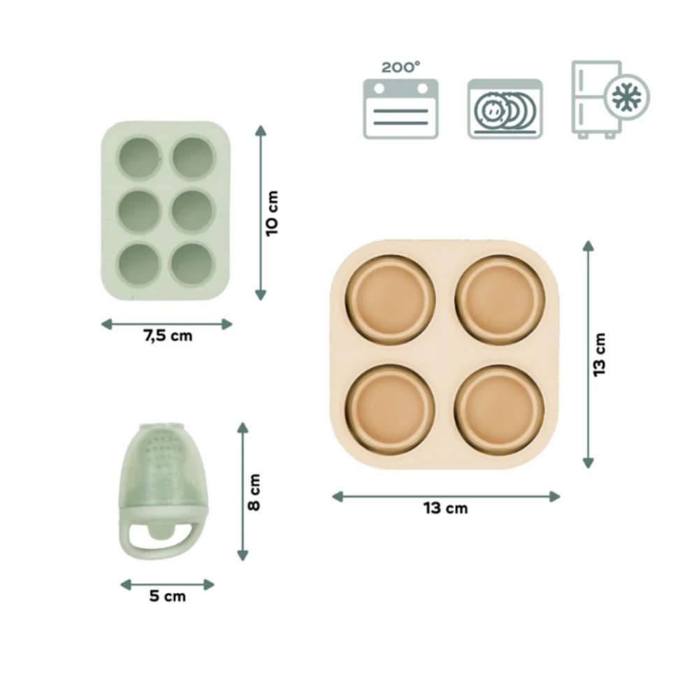 Set recipiente Babymoov din silicon si feeder pentru bebelusi