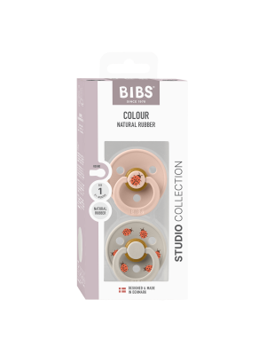 Set 2 suzete BIBS Colour Studio Collection Ladybug Latex, tetina rotunda, 0 luni+-Blush Mix