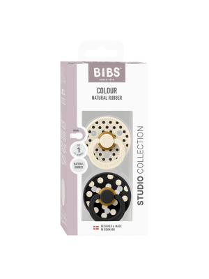 BIBS - Set 2 suzete Colour Studio Collection Polka Dots, tetina rotunda, 0 luni+