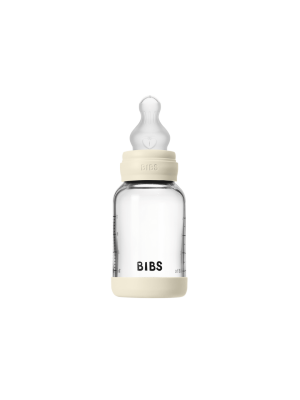 Set complet biberon BIBS din sticla anticolici cu tetina din silicon flux lent, 120 ml, Ivory