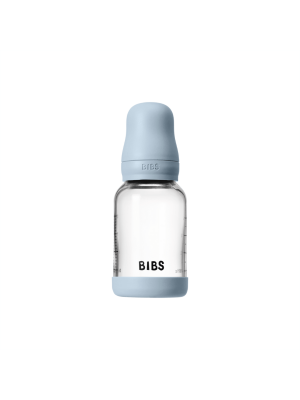 Set complet biberon BIBS din sticla anticolici cu tetina din latex, flux lent, 120 ml, Baby Blue