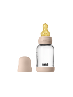 Set complet biberon BIBS din sticla anticolici cu tetina din latex, flux lent, 120 ml, Blush
