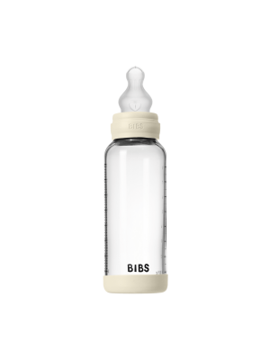 Set complet biberonBIBS din sticla anticolici cu tetina din silicon, flux mediu, 240 ml, Ivory