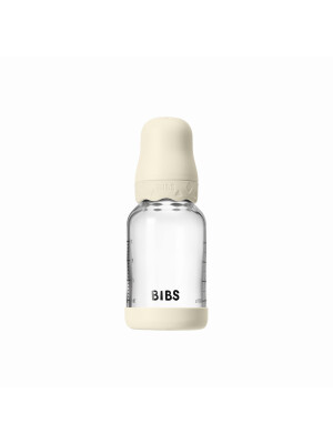 Set complet biberon BIBS Boheme din sticla anticolici cu tetina din latex, flux lent, 120 ml, Ivory