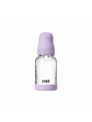 Set complet biberon BIBS Boheme din sticla anticolici cu tetina din latex, flux lent, 120 ml, Violet Sky