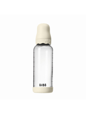 Set complet biberon BIBS Boheme din sticla anticolici cu tetina din latex, flux mediu, 240 ml, Ivory