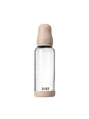 Set complet biberon BIBS din sticla anticolici cu tetina din latex, flux mediu, 240 ml, Blush