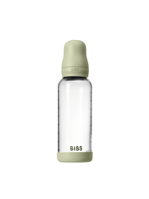 Set complet biberon BIBS din sticla anticolici cu tetina din latex, flux mediu, 240 ml, Sage