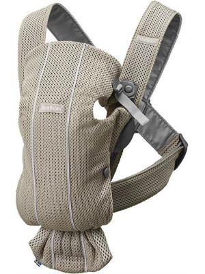 BabyBjorn - Marsupiu anatomic Mini, cu pozitii multiple de purtare – Greige, Mesh