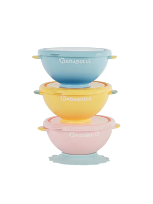 Badabulle - Set 3 boluri colorate pentru mancare, cu suport inclus
