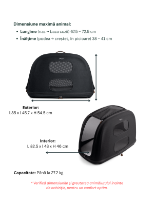 Sistem de transport si protectie pentru animale de companie, testat la impact, Tavo Crispin Large Onyx, max 27.2kg