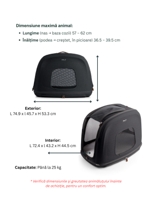 Sistem de transport si protectie pentru animale de companie, testat la impact, Tavo Crispin Medium Onyx, max 25 kg