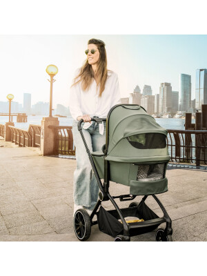 BabyGo - Carucior 3 in 1 Harmony Grey cu maner reglabil pe inaltime, cadru Black