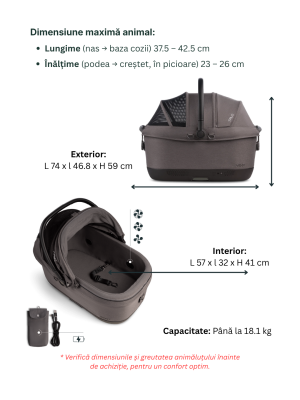 Sistem de transport si protectie pentru animale de companie Tavo Maeve ISO6X Wind, cu Isofix si sistem de ventilatie integrate, Ashen, max 18.1 kg