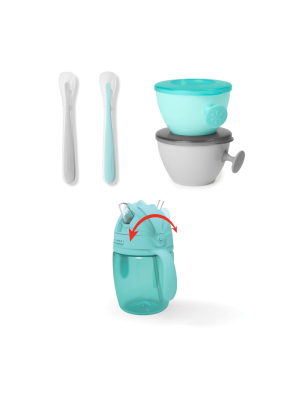 Skip Hop - Set de hranire Easy-Feed (sticla cu pai, 2 lingurite si 2 boluri ergonomice)