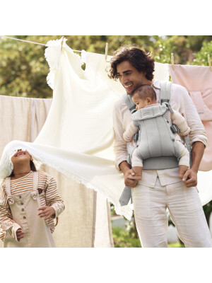 Marsupiu anatomic BabyBjorn cu multiple pozitii de purtare colectia Harmony, tesatura melange, Light Grey