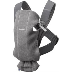 Marsupiu anatomic BabyBjorn Mini, cu pozitii multiple de purtare – Dark Grey, 3D Jersey