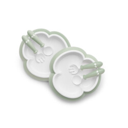 BabyBjorn - 2 Seturi hranire: farfurie, lingurita si furculita pentru bebe, Powder Green