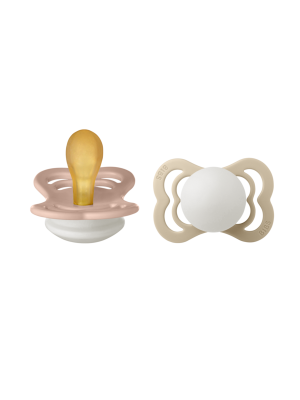 BIBS - Set 2 suzete Supreme Fosforescente GLOW Latex, tetina simetrica, 0 luni +